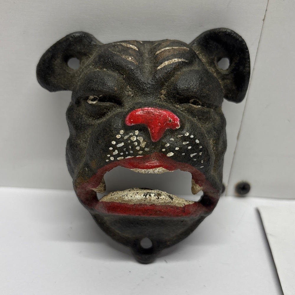 Bulldog Head Vintage Cast Iron Wall‎ Mount Bottle Opener 3x4
